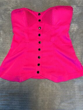 2B Bebe Strapless Hot Pink Button-Front Bustier Top